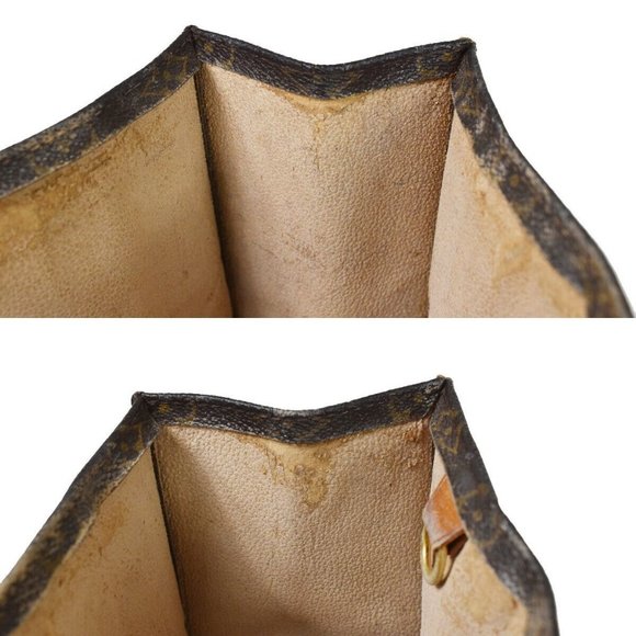 LOUIS VUITTON Logo Sac Plat Hand Tote Bag Monogram Leather Brown - Picture 9 of 15